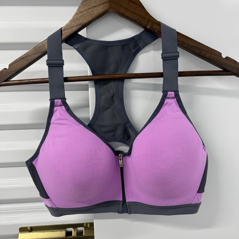 Victoria's Secret VSX Sports Bra 36B Pink Front Zip Racerback High Impact